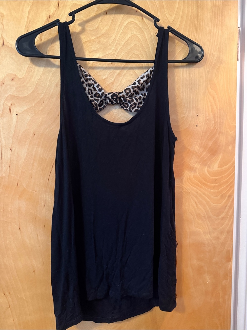 Rue21 Black Tank Top with Leopard Bow Back Accent